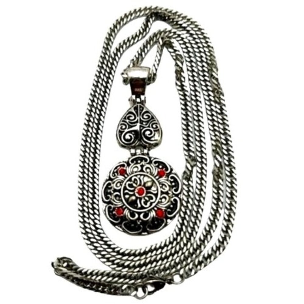 Gothic Dark Academia Ornate Pendant Necklace Silver Chain Eclectic Boho Chic Vtg
